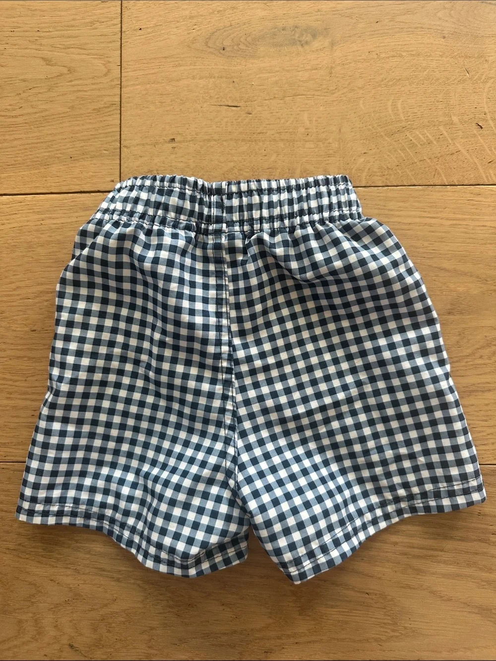 Baby Blue Gingham Swim Trunks with Drawstring Waist